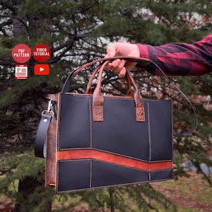 Borsa per laptop con cerniera fino a 14" Modello PDF / Borsa fai da te scaricabile / Modello per borsa postale in pelle / Tutorial video
