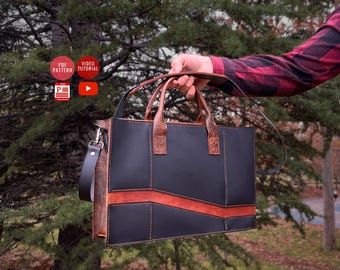 Laptop Bag with Zipper up to 14" PDF Pattern / DIY Briefcase Downloadable / Leather Postal Bag Pattern / Video Tutorial