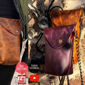 Crossbodytas met pdf-patroon, 2 maten beschikbaar / pdf-sjabloon / leren telefoonhoesje pdf / patroon smartphonetas / videotutorial