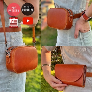 PDF Nähanleitung Gürteltasche SET / Leder Cross Body PDF Nähanleitung / Gürtelschnallen Schnittmuster / Anleitung per Video / PDF Anleitung