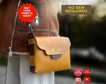 No Stitch Shoulder Bag Pattern / Quick DIY Bag / No Sew Handbag PDF Pattern / Crossbody Bag Template / Tutorial Video