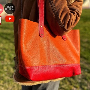Patron de sac fourre-tout en cuir avec poches intérieures / Patron PDF de sac en cuir / Modèle de sac téléchargeable / Sac à coudre PDF / Tutoriel vidéo