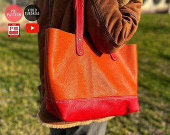 Leather Tote Bag Pattern with Inner Pockets / Leather Bag PDF Pattern /Downloadable  Bag Template / Sewing Bag PDF / Video Tutorial
