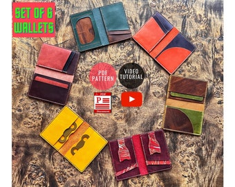 Set of 6 Wallet PDF Pattern / Downloadable Leather Wallet/ PDF Template / Craft Pattern / Tutorial Video