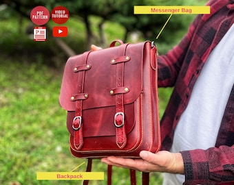 PDF Pattern Casual Leather Backpack / Downloadable Messenger Bag / PDF Template DIY Bag / Video Tutorial
