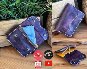 Accordion Snap Wallet with Zipper  PDF Pattern Template /  Leather Wallet Pattern / PDF Template / Leather DIY