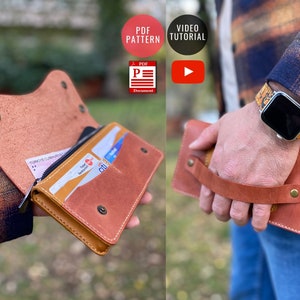 Patrón billetera larga descargable / Funda de cuero para teléfono / Patrón de embrague de cuero / Billetera para teléfono / Plantilla PDF / Patrón artesanal / Vídeo tutorial