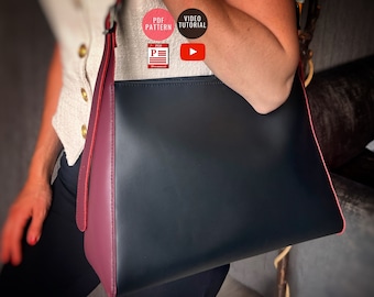 Leather Women Bag Pattern with Inner Pockets / Leather Tote Bag PDF Pattern /Downloadable Bag Template / Sewing Bag PDF / Video Tutorial