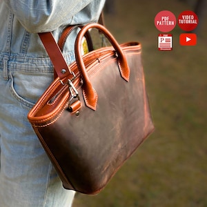 Leather Tote Bag Pattern with Zipper / Leather Bag PDF Pattern /Downloadable Bag Template / Sewing Bag PDF / Video Tutorial