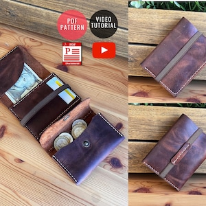 Cartera de cuero con banda elástica y patrón de bolsa de monedas /Plantilla PDF de cartera plegable / Bricolaje de cuero / Descarga PDF / Video Tutorial