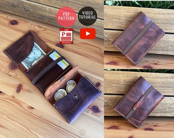 Portefeuille en cuir avec bande élastique et motif de pochette à pièces de monnaie / Modèle PDF de portefeuille pliable / Bricolage en cuir / Téléchargement PDF / Tutoriel vidéo