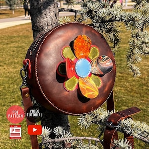 Blumen Kreis Taschenmuster / Leder Cross Bag PDF /Herunterladbare Frauen Tasche Vorlage / Video Anleitung