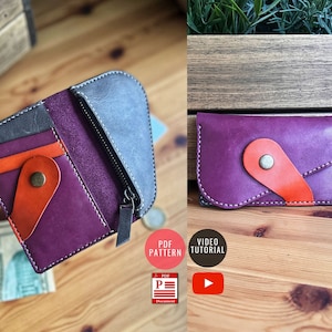 Patrón Tarjetero con Monedero / Cartera con Cremallera Plantilla PDF / DIY Cuero / Descarga PDF / Video Tutorial