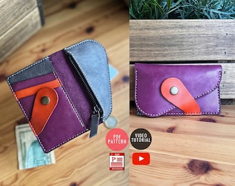 Cardholder with Coin Pouch  Pattern /Wallet with Zipper PDF Template / Leather DIY / PDF Download / Video Tutorial