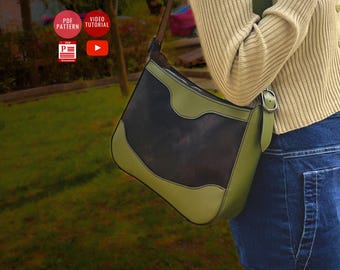 Szablon skórzanej torby na ramię z zamkiem błyskawicznym / Wzór PDF na torbę typu tote / Szablon torby crossbody / Samouczek wideo
