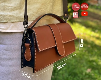 Downloadable Handbag Pattern / Crossbody Leather Bag PDF / Shoulder Bag PDF Template / Video Tutorial