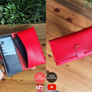 Cartera larga con patrón de funda para teléfono / Funda de cuero para teléfono / Patrón de embrague de cuero descargable / Plantilla PDF / Patrón artesanal