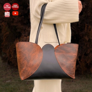 Leather Tulip Tote Bag Pattern /Downloadable Bag Template / Leather Shopping Bag PDF Pattern / Sewing Bag PDF / Video Tutorial