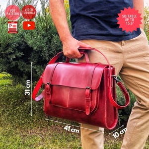 Patrón PDF para Maletín hasta 15,6 pulgadas / Funda para portátil DIY / Patrón de cuero / Bolso para portátil / Videotutorial