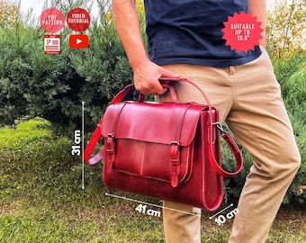 PDF Pattern for Briefcase up to 15.6 inches / DIY Laptop Case / Leather Pattern / Laptop Bag / Video Tutorial