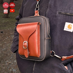 PDF Patron de sac poitrine / Sac bandoulière téléchargeable / Patron de sac banane en cuir / Gabarit de bandoulière / Tutoriel vidéo