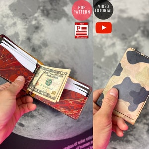 Carteira de couro dupla dobrável para download com clipes de dinheiro / Padrão de carteira de couro / DIY de couro / Modelo de carteira
