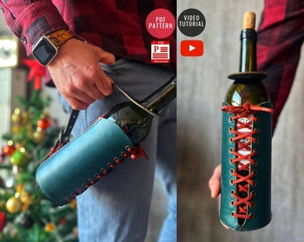 Wine Holder PDF Pattern  / Bottle Bag Leather Template / Leather DIY / PDF Download / Video Tutorial