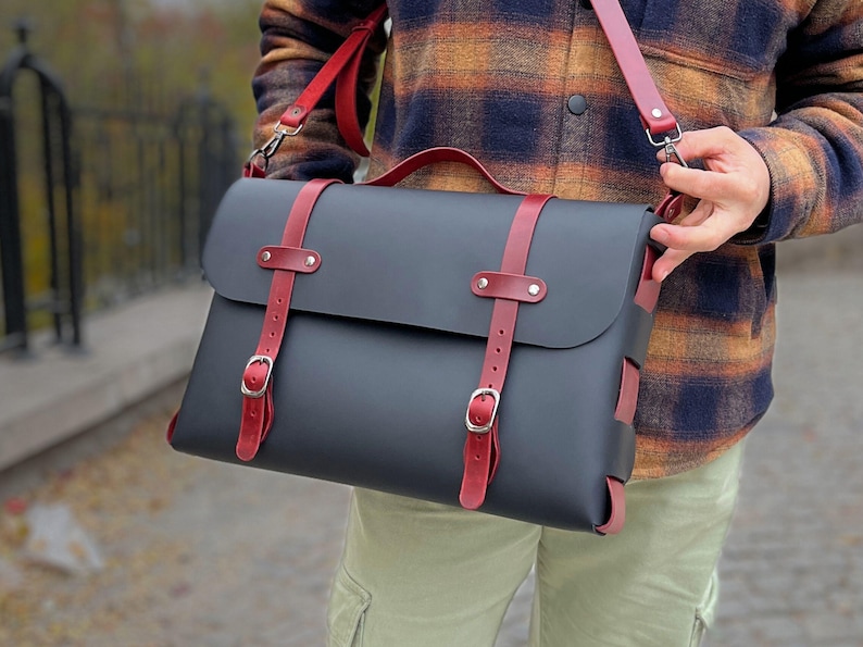 No Stitch Briefcase Pattern / 15,3x10" Leather Travel Laptop Bag PDF / No Sew Messenger PDF Pattern / Crossbody Bag Template