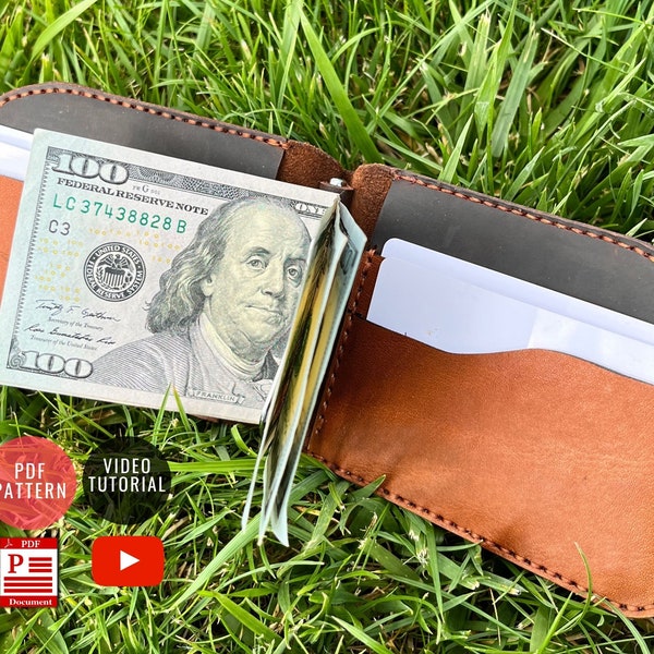 Bi-fold Leather Wallet with Money Clips Pattern / PDF Template / Leather DIY / Wallet Template / PDF Download / Video Tutorial