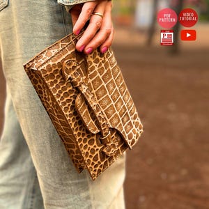 Plantilla de bolso descargable / Patrón PDF Cartera de mano / Cartera de cuero / Patrón de cartera de mano / Billetera para teléfono / Video tutorial