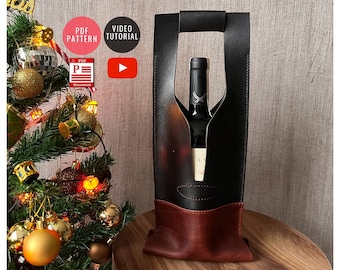 Wine Bag PDF Pattern  / Bottle Holder Leather Template / Leather DIY / Whiskey Carrier Template / PDF Download / Video Tutorial