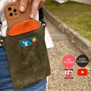 Patrón de cuero para teléfono inteligente / Plantilla PDF / Funda de cuero para teléfono PDF / Patrón de bolso para teléfono inteligente / Videotutorial / 2 tamaños disponibles