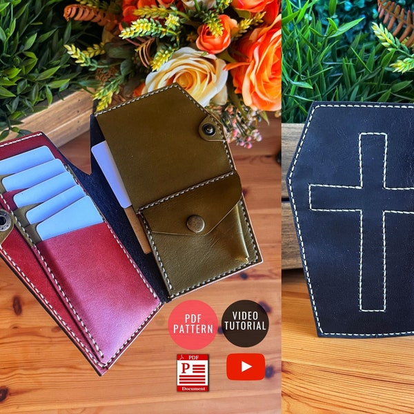 PDF Pattern Coffin Wallet with Coin Pouch/ Downloadable Leather Wallet/ PDF Template / Craft Pattern / Tutorial Video