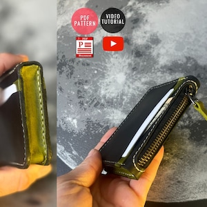 Tarjetero con patrón de cremallera /Plantilla PDF de billetera compacta / Bricolaje de cuero / Descarga PDF / Video Tutorial