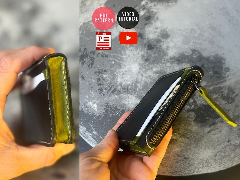 Cardholder with Zipper  Pattern /Compact Wallet PDF Template / Leather DIY / PDF Download / Video Tutorial