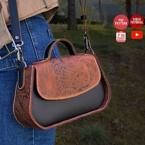 Handtasche PDF Pattern / Herunterladbare Schultertasche Schnittmuster / Leder Crossbody PDF Template / Video Tutorial