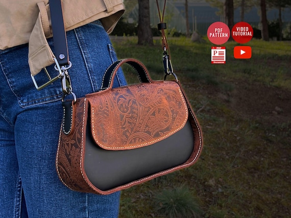 Handbag PDF Pattern / Downloadable Shoulder Bag Pattern / Leather Crossbody PDF Template / Video Tutorial