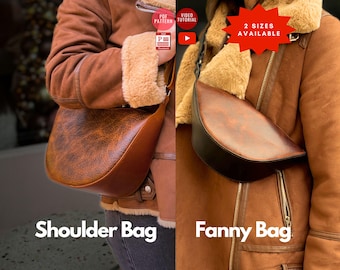 2 in 1 PDF Pattern Shoulder Bag and Waist Bag / Downloadable Sling Bag / Leather Fanny Bag Pattern / Sling Template / Video Tutorial