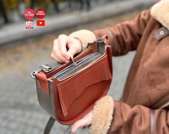 Downloadable Shoulder Bag / PDF Pattern Crossbody Bag Pattern / Leather Bag PDF Template / Video Tutorial