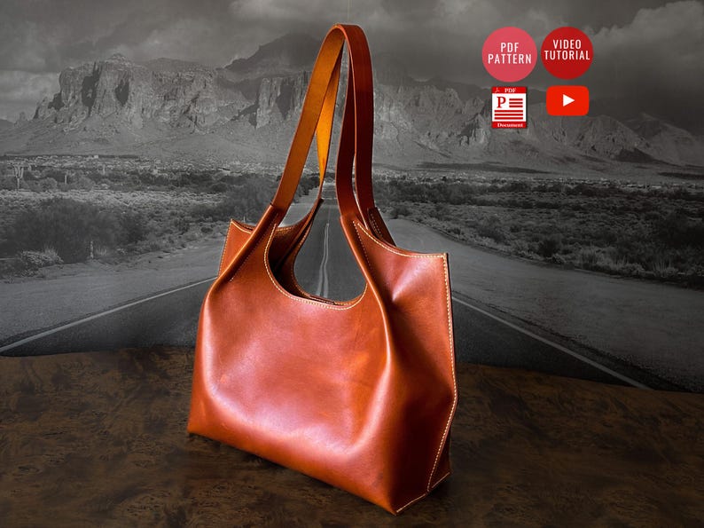 Leather Shopper Bag Pattern / Leather Tote Bag PDF Pattern /Downloadable Shopping Bag Template / Sewing Bag PDF / Video Tutorial