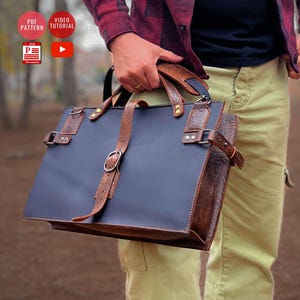 PDF Pattern for 15.5x9.5 inches Briefcase / DIY Laptop Case / Leather Pattern / Laptop Bag /Messenger Bag PDF / Video Tutorial