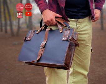 Wzór PDF na aktówkę 15,5 x 9,5 cala / etui na laptopa DIY / wzór ze skóry / torbę na laptopa / torbę kurierską w formacie PDF / samouczek wideo