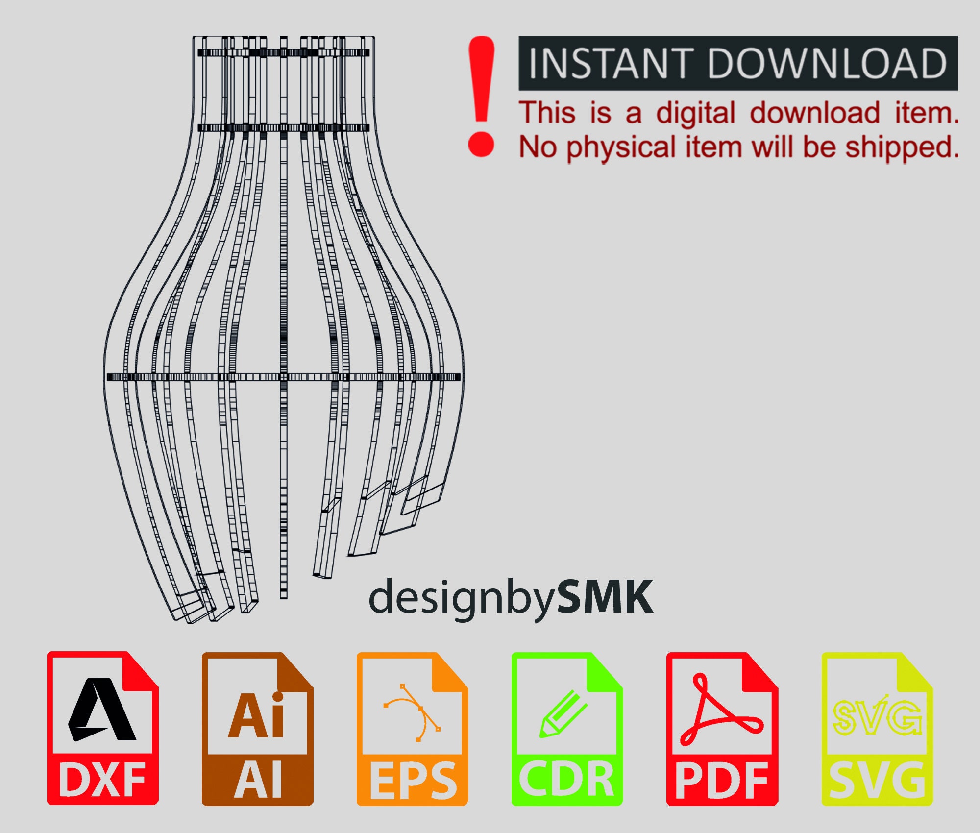 2D-60011 - Spheric wooden lamp DXF CDR plan for laser machine cut