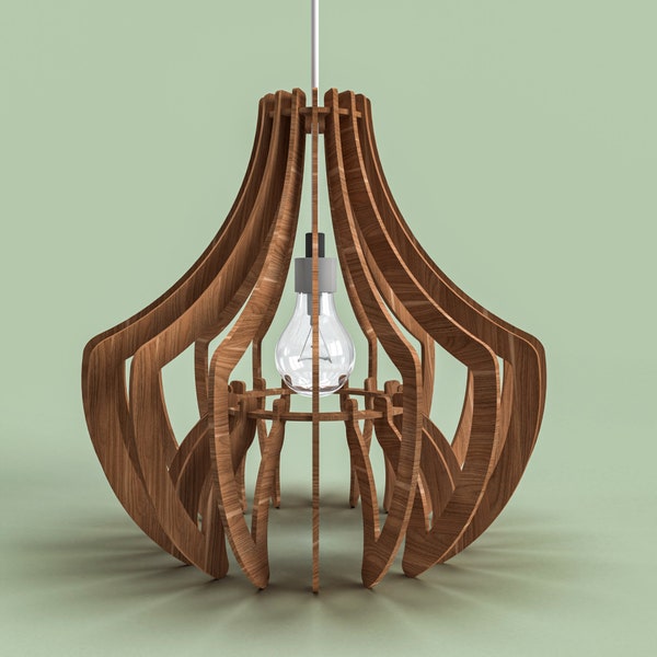 Elegante Moderne Ronde Hangende houten kroonluchter | Hout Hanglamp Kroonluchter Lamp | laser gesneden digitale download | Svg, Dxf, Ai, PDF, CDR,