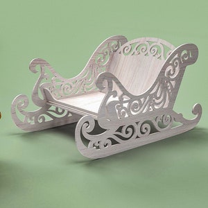 Trenó do Papai Noel de Natal, trenó de arquivo cnc 12,5 mm e 9 mm Decoração de trenó do Papai Noel de Natal, corte vetorial dxf, svg, cdr, ai, pdf e laser de 3 mm