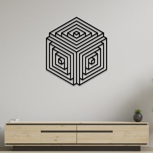 Escher Kubisches Labyrinth Wandkunst, Abstrakt Geometrisch moderne Wanddeko, Minimal Wand Zeichen, SVG, Pdf, Ai, Cdr, Silhouette Vorlage, Glowforge