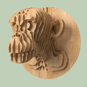 Monkey Head Trophy,  Monkey Wall Decor, 5mm laser cut files, Dxf, Pdf, Ai, Eps, Svg, Cdr, vector plans for laser cnc, Acrylic, plywood