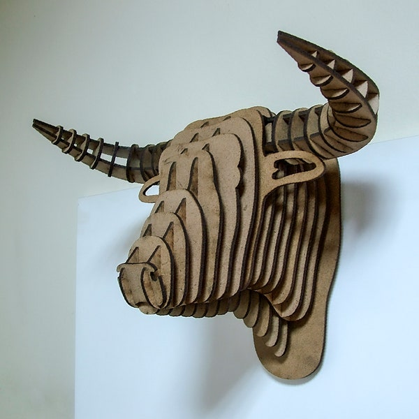 Bull Head Trophy,  Bull Head Wall Decor, 4mm plywood laser cut files, Dxf, Pdf, Ai, Eps, Svg, Cdr, vector plans for laser cnc laser cut,