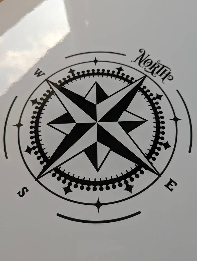 thumbnail interactive-video image 1 of Large Compass Vinyl Decal Sticker – Car, Van, Motorhome Window – Choice Of Color, Glossy Finish 1 of 4