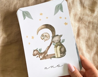 Cartes étapes bébé - deuxième année bébé - Mois anniversaires - deuxième année - chevalier dragons - anglais allemand espagnol italien